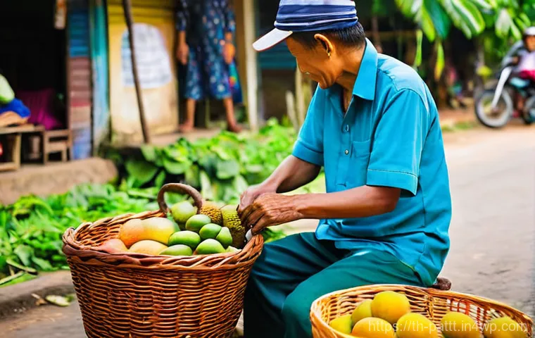 대안경제 모델을 위한 커뮤니티 구축 방법 - **Prompt:** A vibrant outdoor Thai community market bustling with friendly neighbors actively engagi...