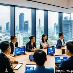 Home 21 대안경제 모델의 효과적인 펀딩 전략 - A vibrant and professional scene of a diverse group of Thai entrepreneurs and social impact investor...