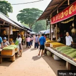 Home 20 크라우드펀딩이 대안경제 모델에 미치는 영향 - A vibrant Thai local marketplace scene showcasing diverse small entrepreneurs presenting their handm...
