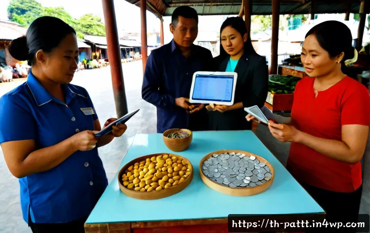 Home 17 대안경제 모델의 시장 분석 기법 - Photorealistic market analysis scene in a modern Bangkok community cooperative, diverse Thai adults ...